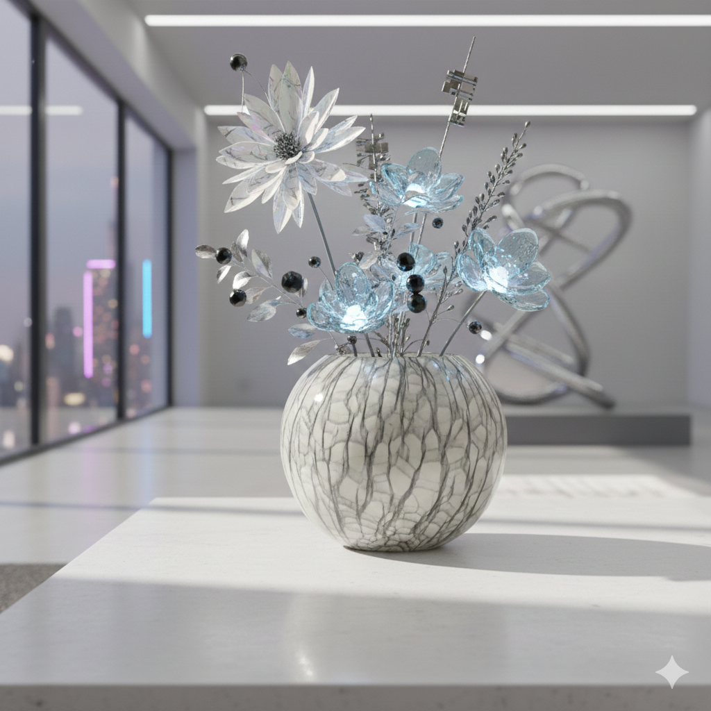 Artisan Crackle Glass Vase Grey Beige