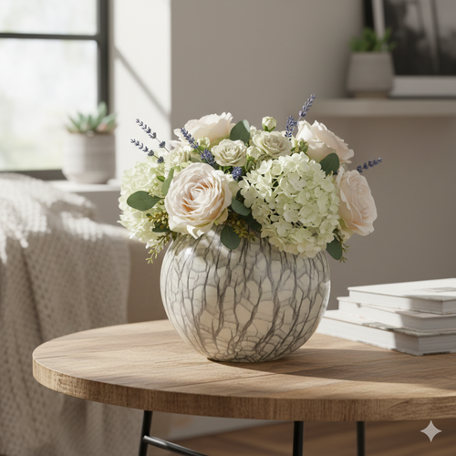 Artisan Crackle Glass Vase Grey Beige