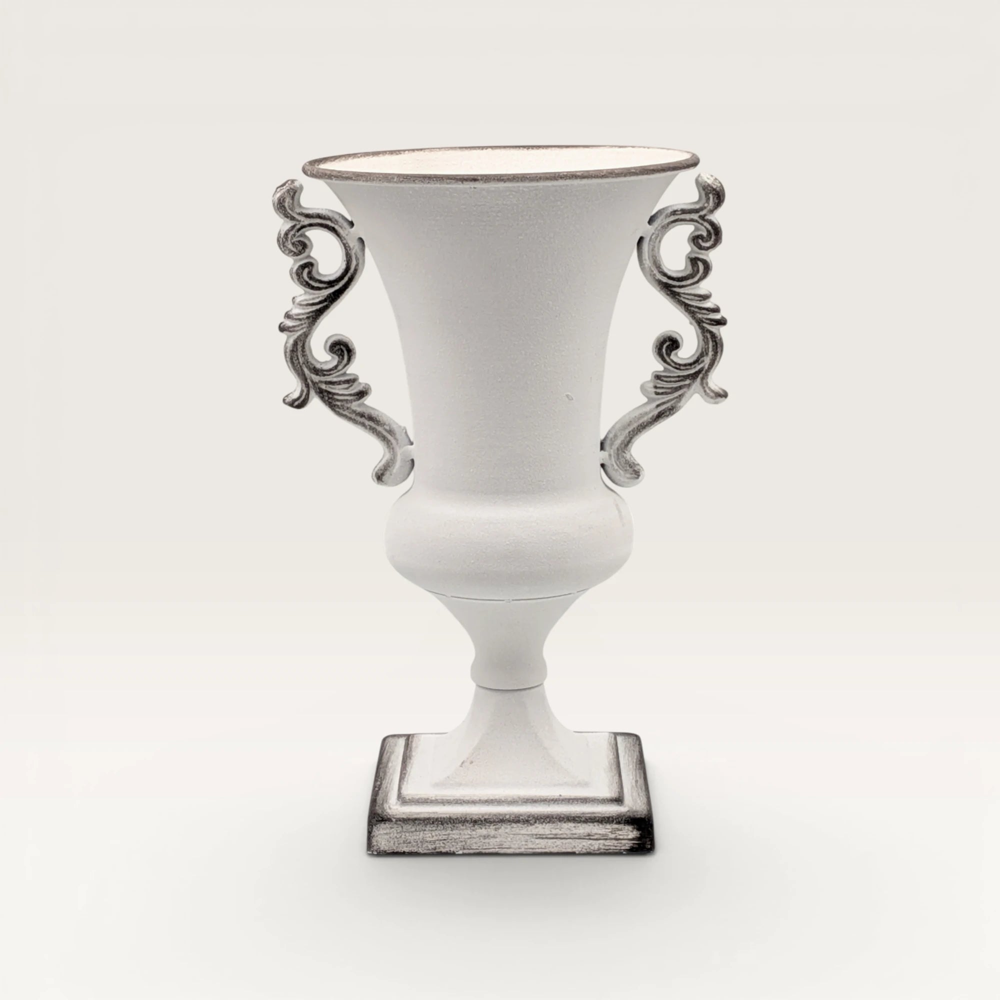 Brushed White Metal Trophy Urn Vase