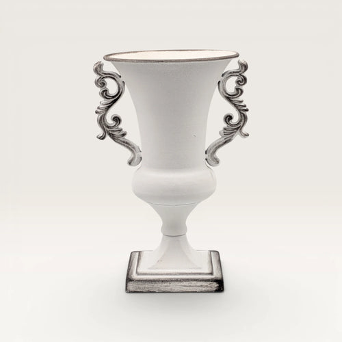 Brushed White Metal Trophy Urn Vase