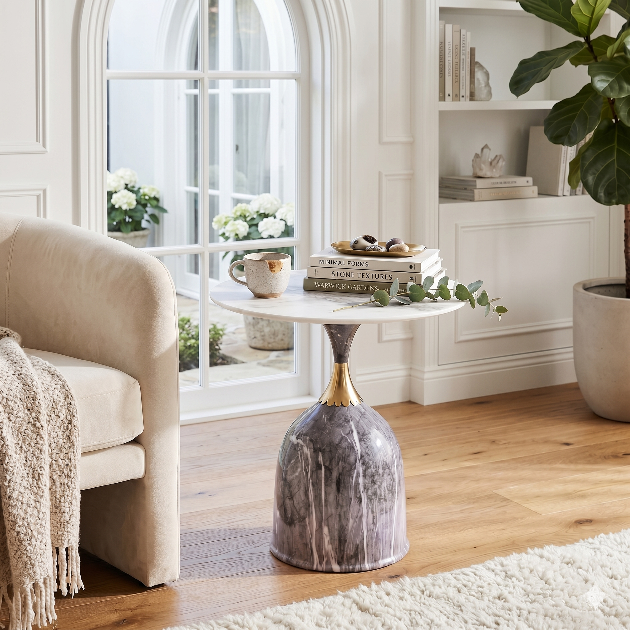 Veridian Round Marble & Gold Accent Side Table