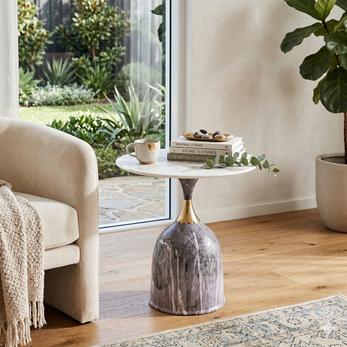 Veridian Round Marble & Gold Accent Side Table