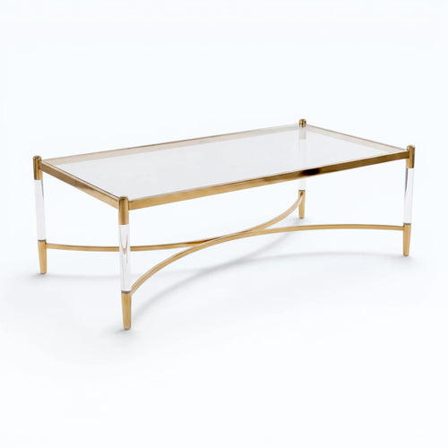 Glass Top Acrylic Coffee Table - Gold 140cm