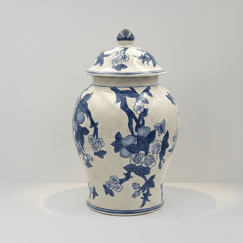 Vintage Blue White Blossom Motif Jar