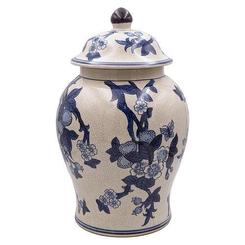 Vintage Blue White Blossom Motif Jar