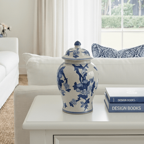 Vintage Blue White Blossom Motif Jar
