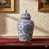 Vintage Blue White Floral Ginger Jar