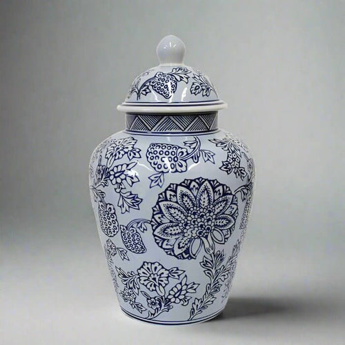 Vintage Blue White Floral Ginger Jar