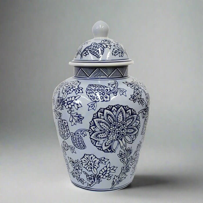 Vintage Blue White Floral Ginger Jar