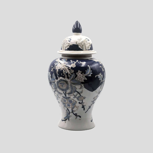 Vintage Blue White Porcelain Ginger Jar
