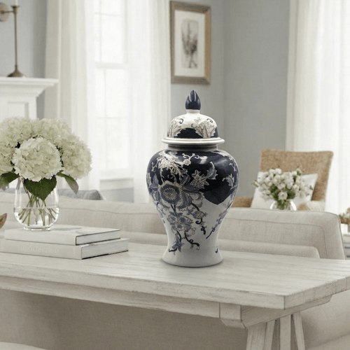 Vintage Blue White Porcelain Ginger Jar
