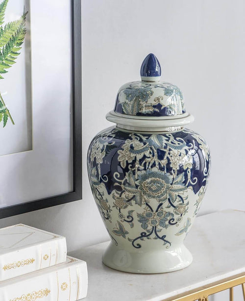 Vintage Blue White Porcelain Ginger Jar