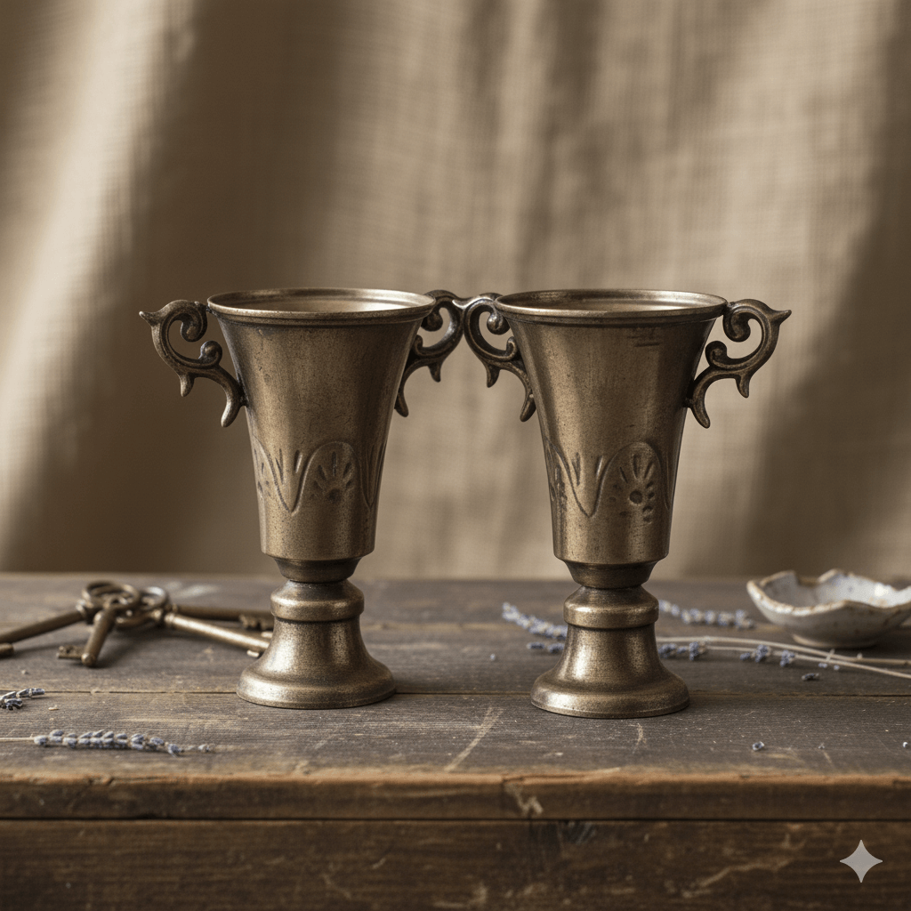 Vintage Brass Trophy Urn Vase Set - Solid Brass