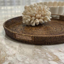 Vintage Brown Round Rattan Serving Tray