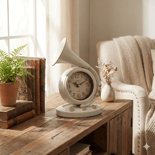 Vintage Cream Trumpet Table Clock 24cm
