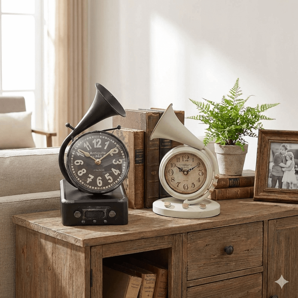 Vintage Cream Trumpet Table Clock 24cm