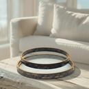 Vintage Gold & Wood Round Serving Trays