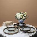 Vintage Gold & Wood Round Serving Trays