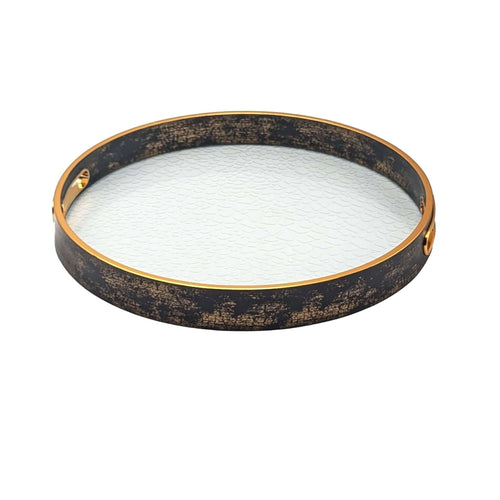 Vintage Gold & Wood Round Serving Trays
