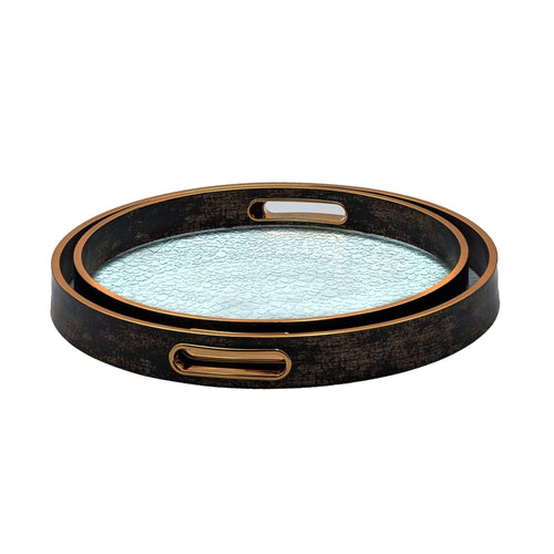 Vintage Gold & Wood Round Serving Trays