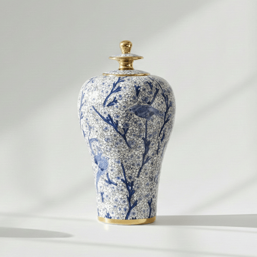 Vintage Hand-Painted Blue Bird Ginger Jar