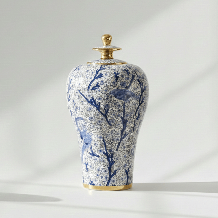 Vintage Hand-Painted Blue Bird Ginger Jar