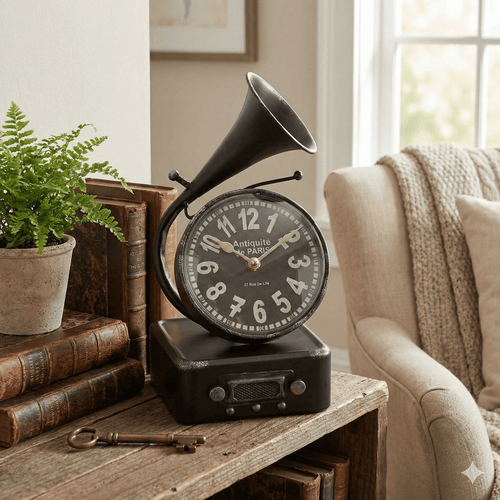 Vintage Phonograph Style Table Clock