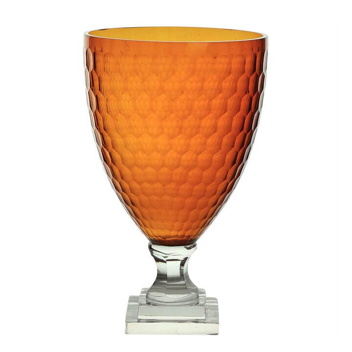 Vintage Style Amber Cut Glass Urn Vase
