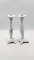 Vintage White Acanthus Leaf Taper Candle Holders