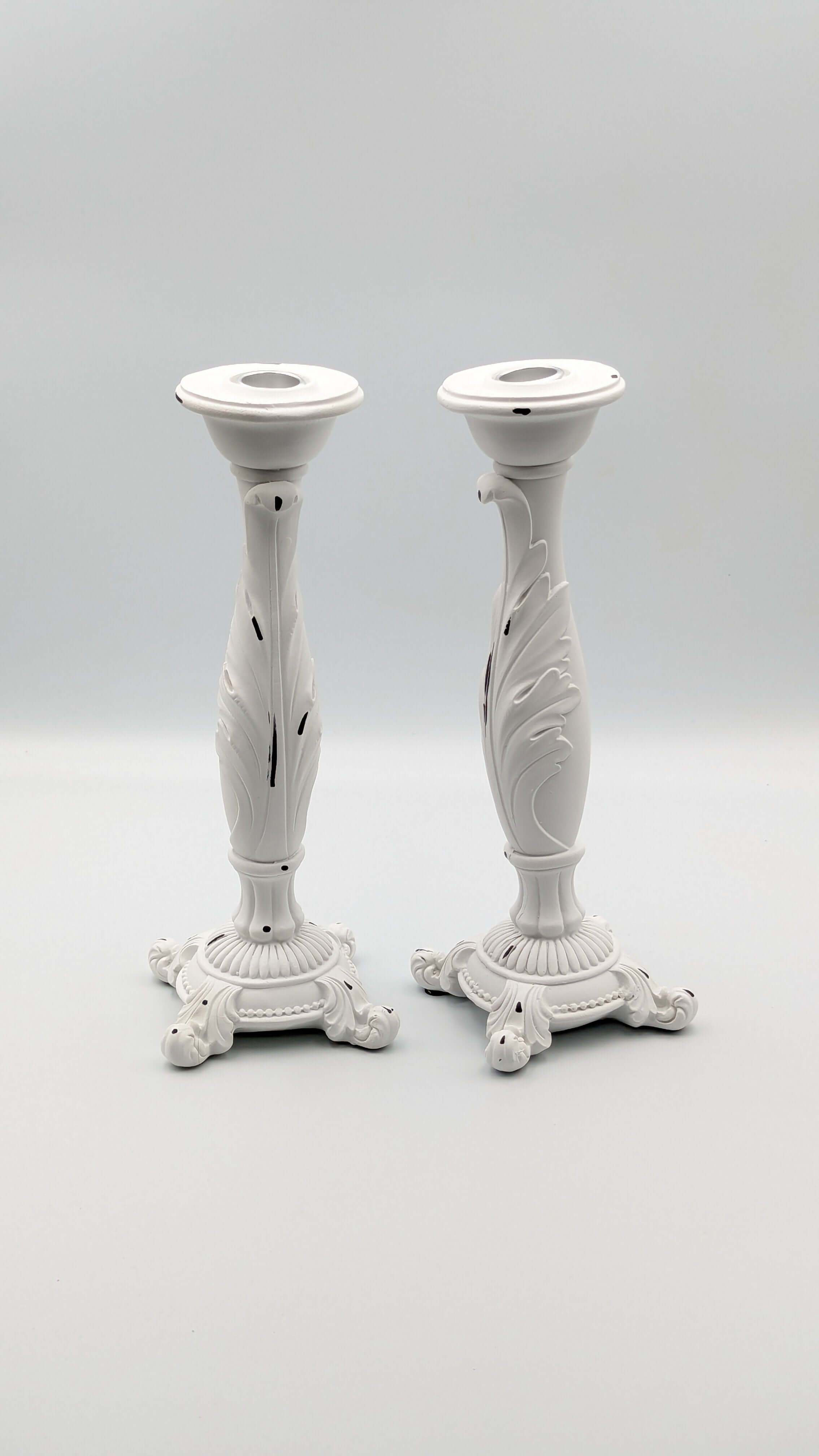 Vintage White Acanthus Leaf Taper Candle Holders