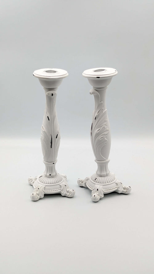 Vintage White Acanthus Leaf Taper Candle Holders