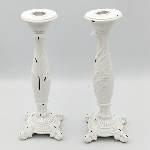 Vintage White Acanthus Leaf Taper Candle Holders