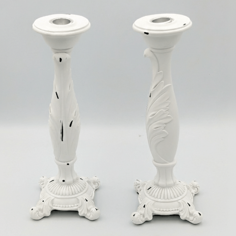 Vintage White Acanthus Leaf Taper Candle Holders