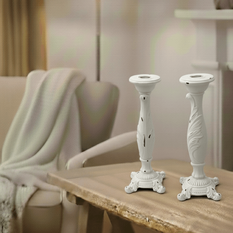 Vintage White Acanthus Leaf Taper Candle Holders