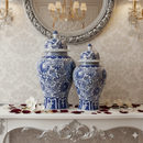 Vintage Blue & White Floral Ginger Jar Set