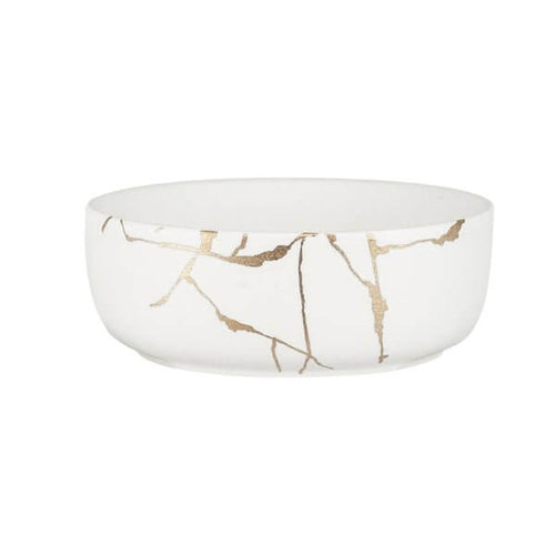 Wabi-Sabi Ceramic Round Bowl White/Gold