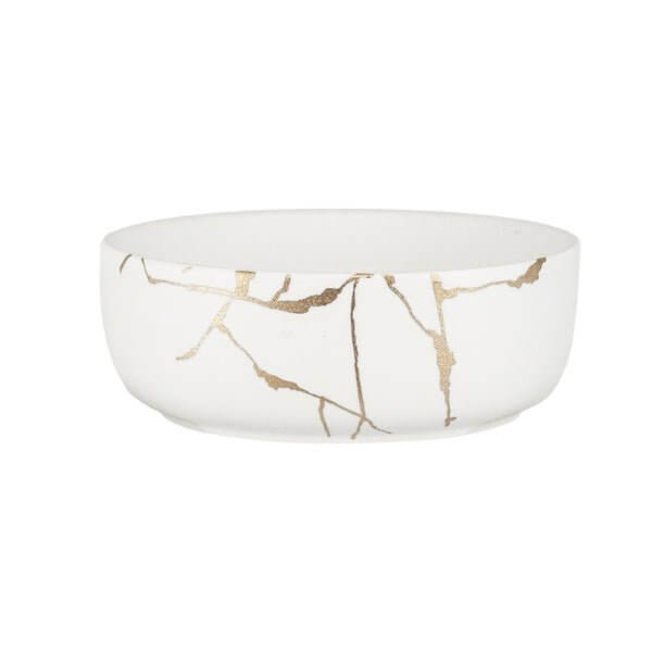 Wabi-Sabi Ceramic Round Bowl White/Gold