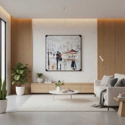 Walk in City Framed Oil Canvas Painting