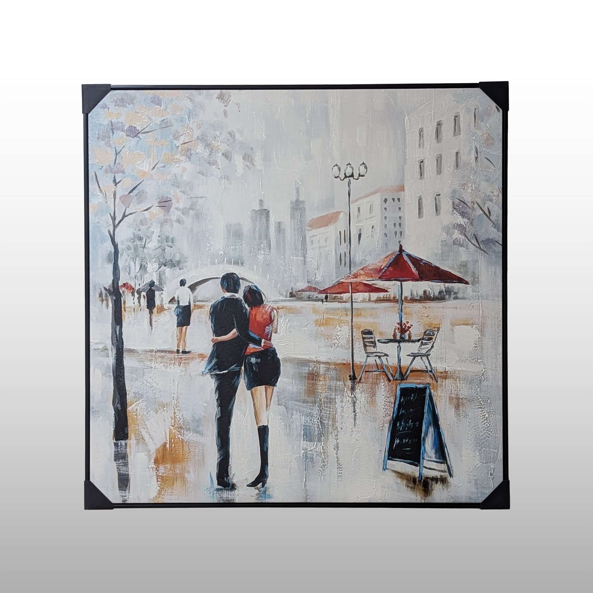 Walk in City Framed Oil Canvas Painting