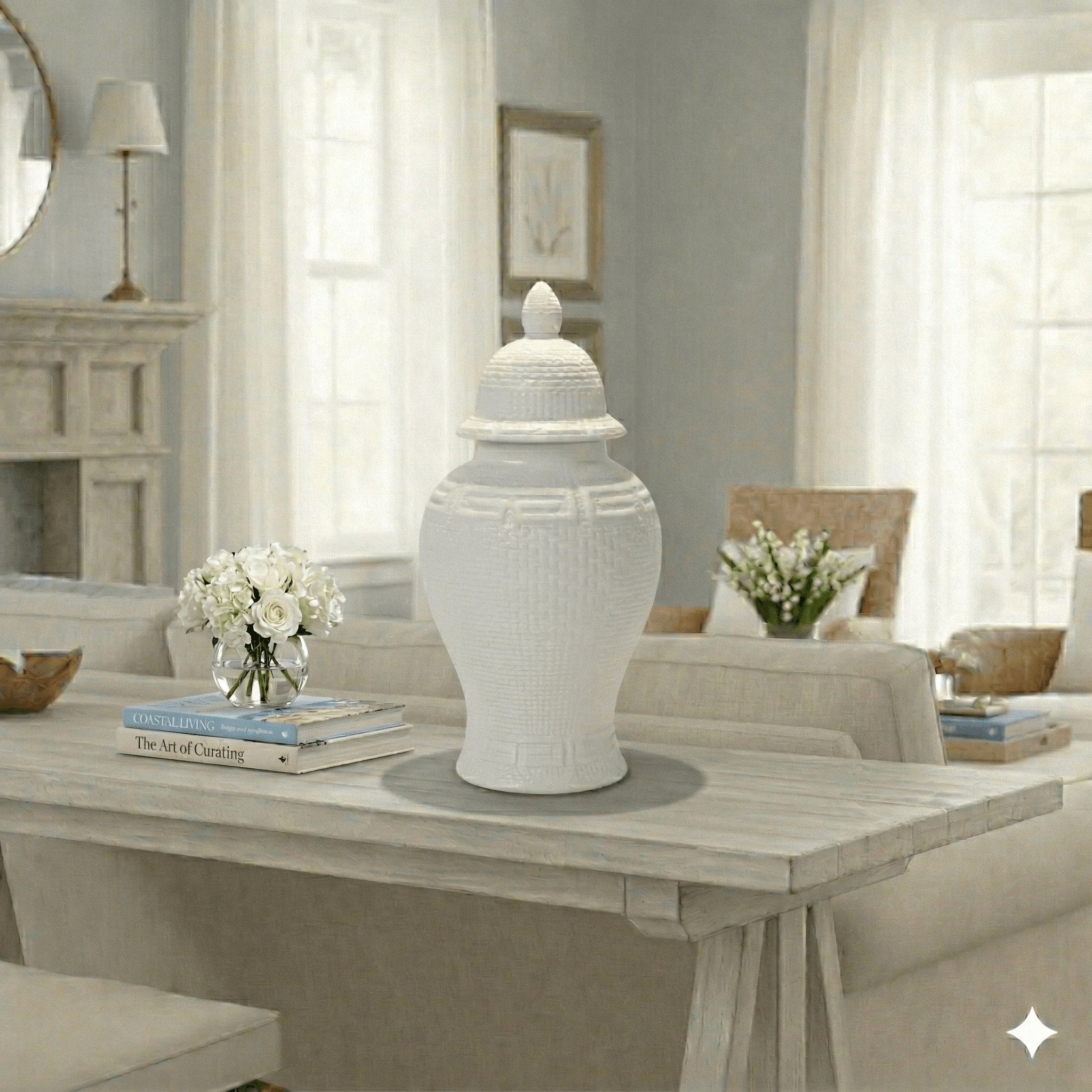 White Ceramic Ginger Jar Zen Inspired Style
