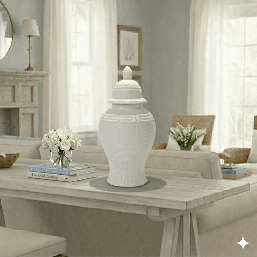 White Ceramic Ginger Jar Zen Inspired Style