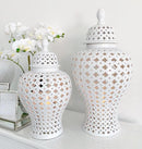 White Hamptons Lace Ceramic Temple Jar
