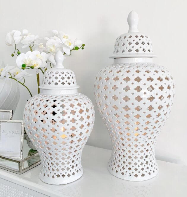White Hamptons Lace Ceramic Temple Jar