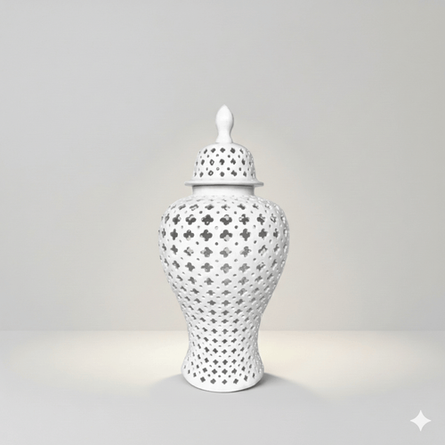 White Hamptons Lace Ceramic Temple Jar
