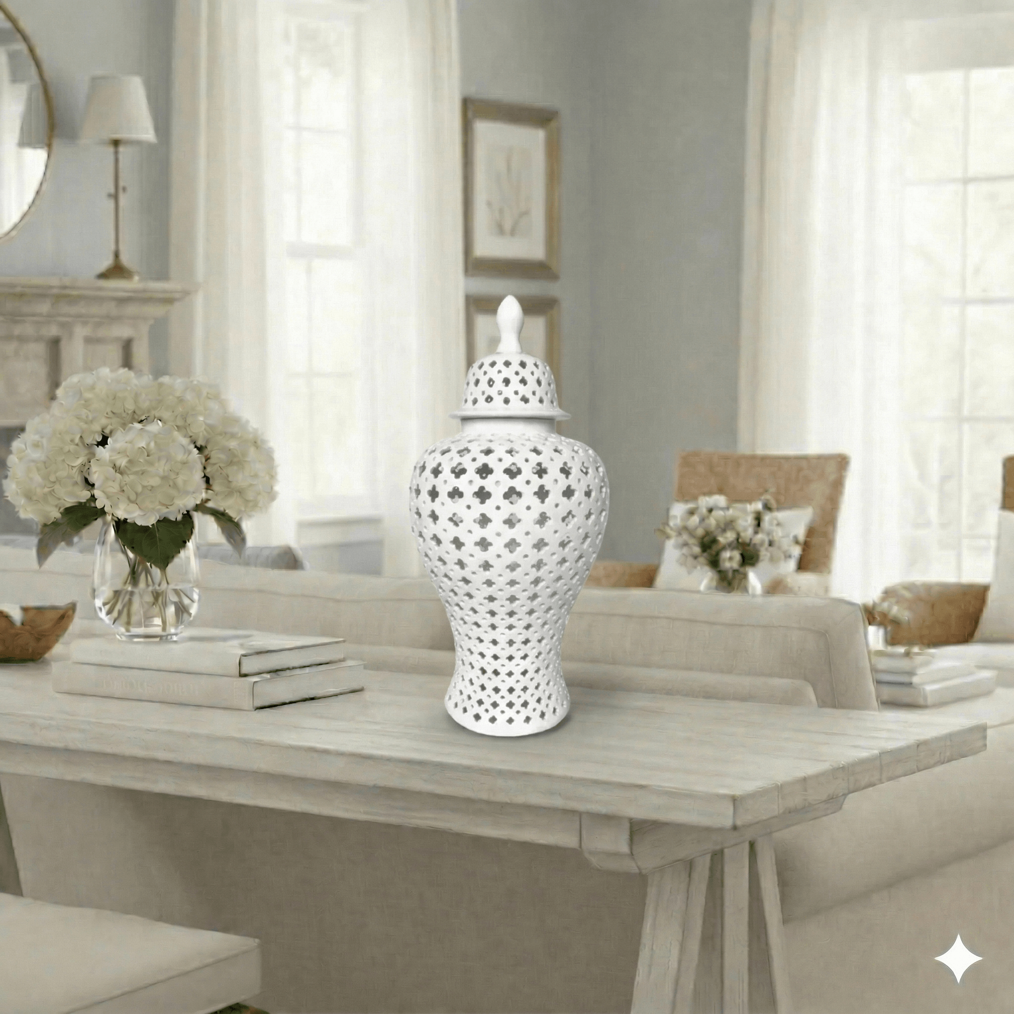 White Hamptons Lace Ceramic Temple Jar