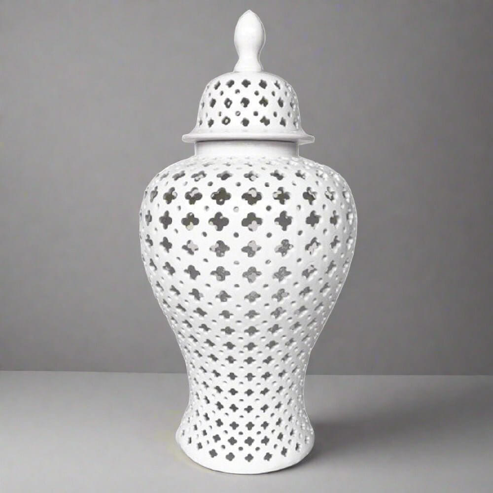 White Hamptons Lace Ceramic Temple Jar