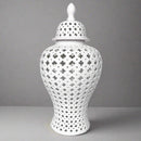 White Hamptons Lace Ceramic Temple Jar