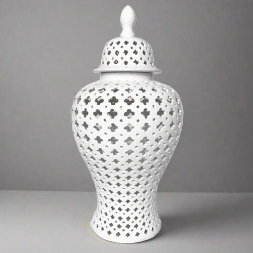 White Hamptons Lace Ceramic Temple Jar