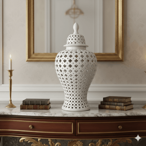 White Hamptons Lace Ceramic Temple Jar