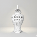 White Hamptons Lace Ceramic Temple Jar